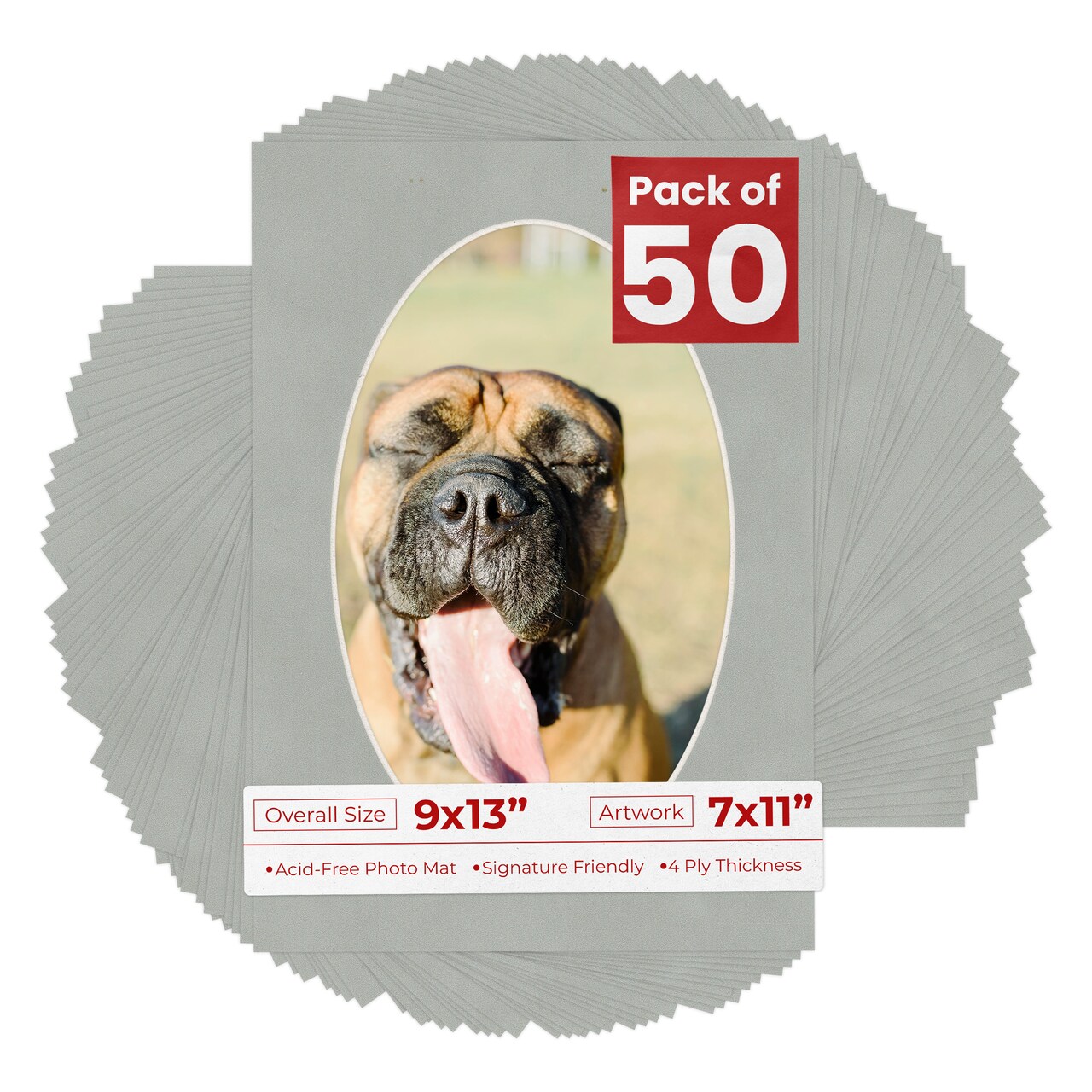 Light Grey Suede Mat Board for 9x13 Frames - Oval Opening for 7x11 Photos